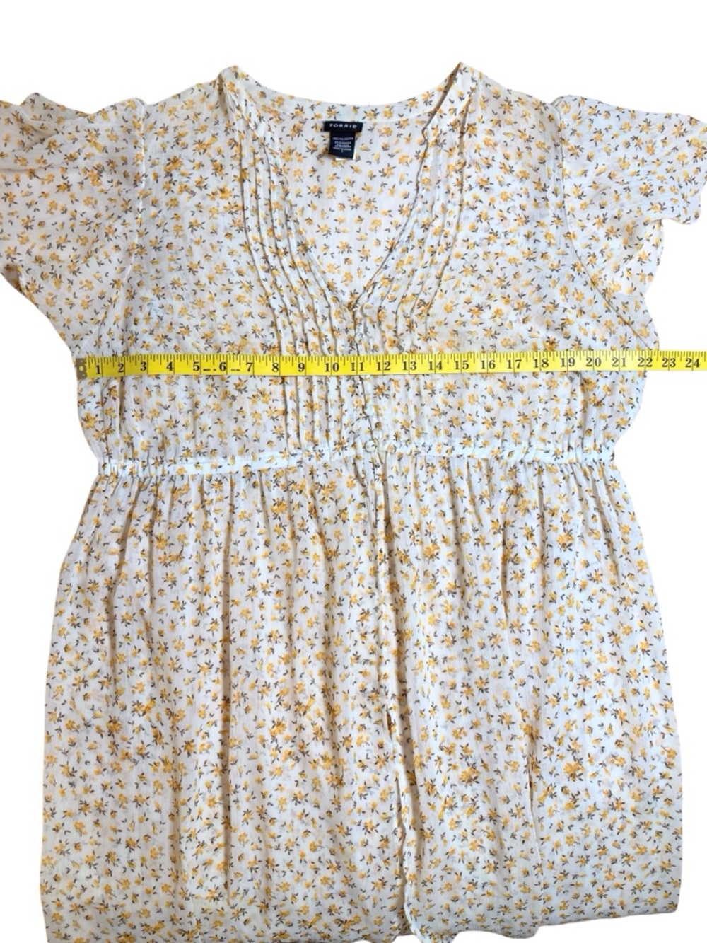 Torrid Floral High-Low Sheer Midi Dress in Soft Cream Yellow Floral Print Size 1 - Picture 12 of 15